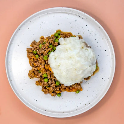 Shepherd’s Pie served with vegetables – a soft, wholesome meal ideal for baby-led weaning.